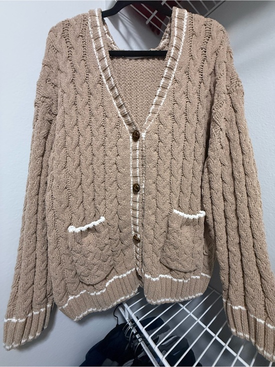 Altar'd State Sweaters - Altar’d State Cozy Cable Knit V-Neck Cardigan Sweater - Beige